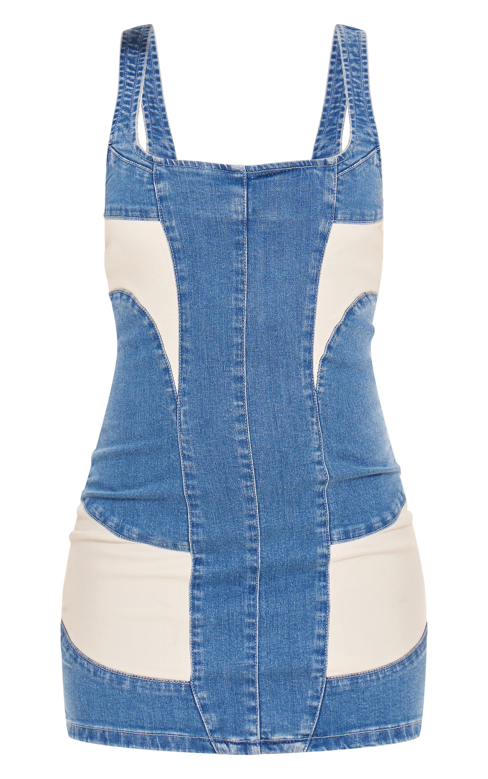 Light Blue Wash Contrast Panel Detail Bodycon Denim Dress image 5