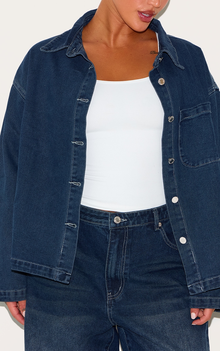 Plus Indigo Long Sleeve Boxy Denim Shirt image 4