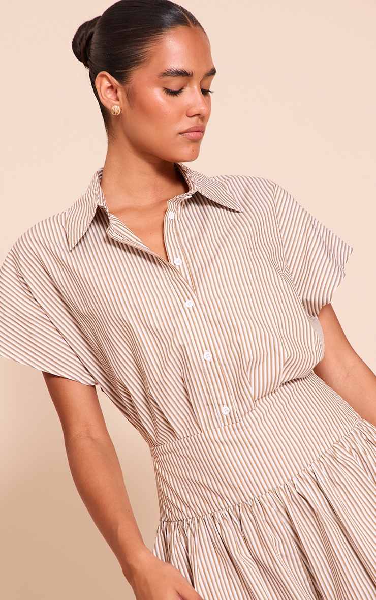 Chocolate Woven Striped Cinched Romper image 4