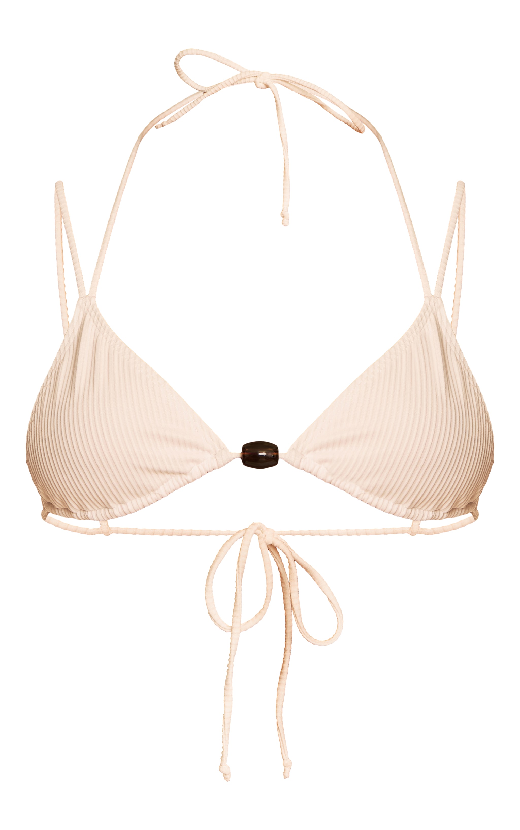 Ivory Ribbed Bead Trim Triangle Bikini Top image 5