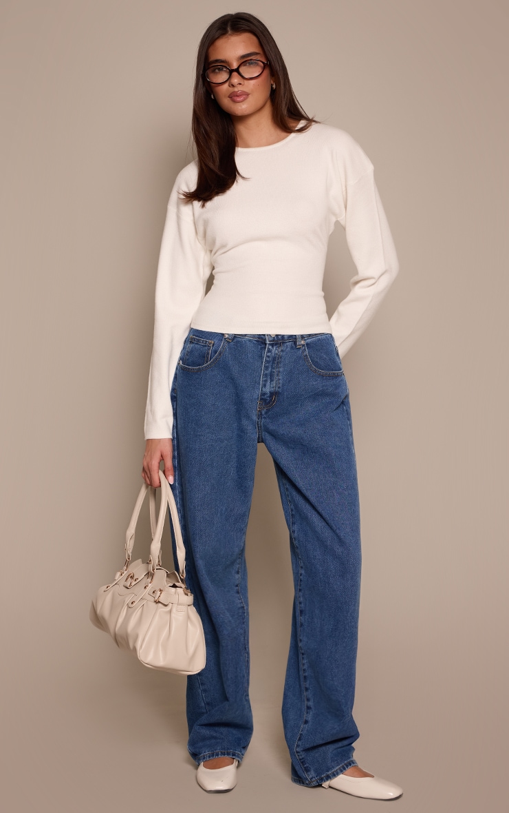 Cream Cocoon Sleeve Cinched Long Sleeve T Shirt  image 3