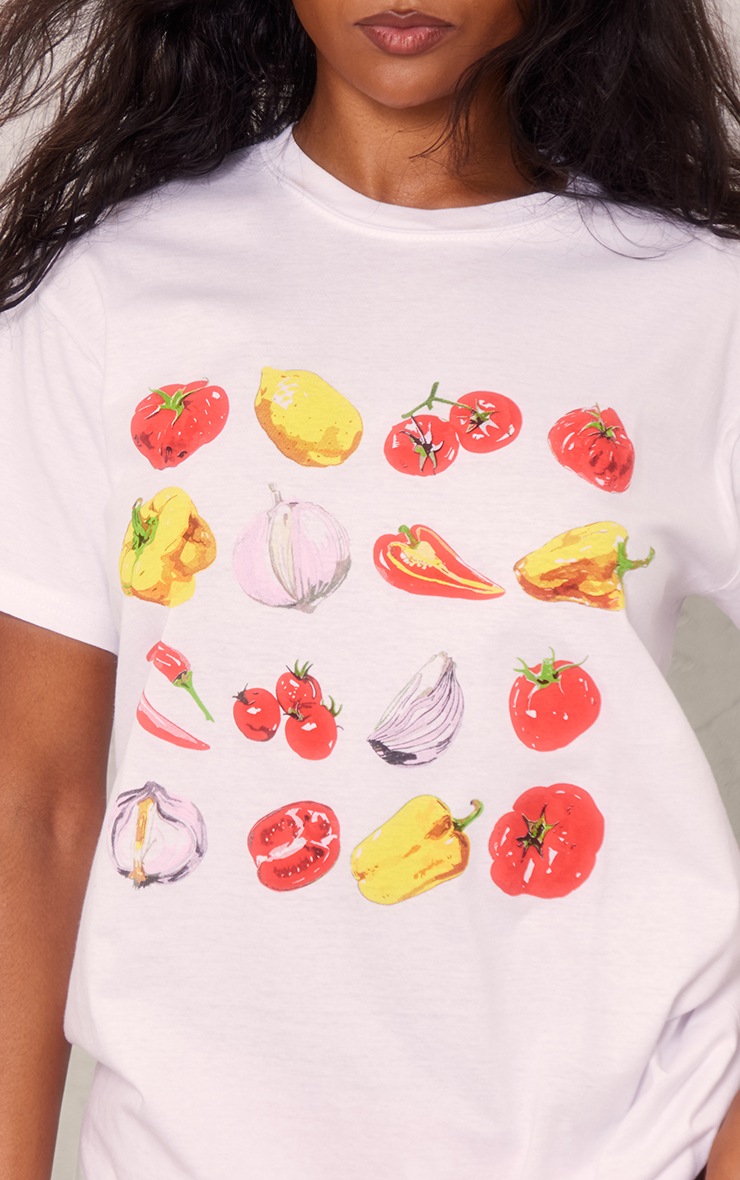 White Vegetable Print Oversized T-shirt image 4