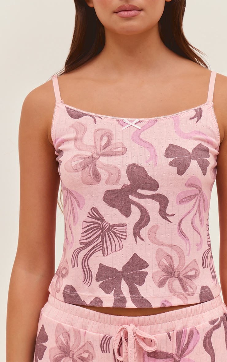 Christmas Bow Print Pointelle Cami Top image 4