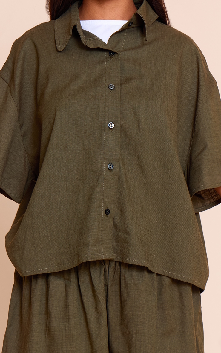 Petite Olive Linen Look Short Sleeve Shirt image 4