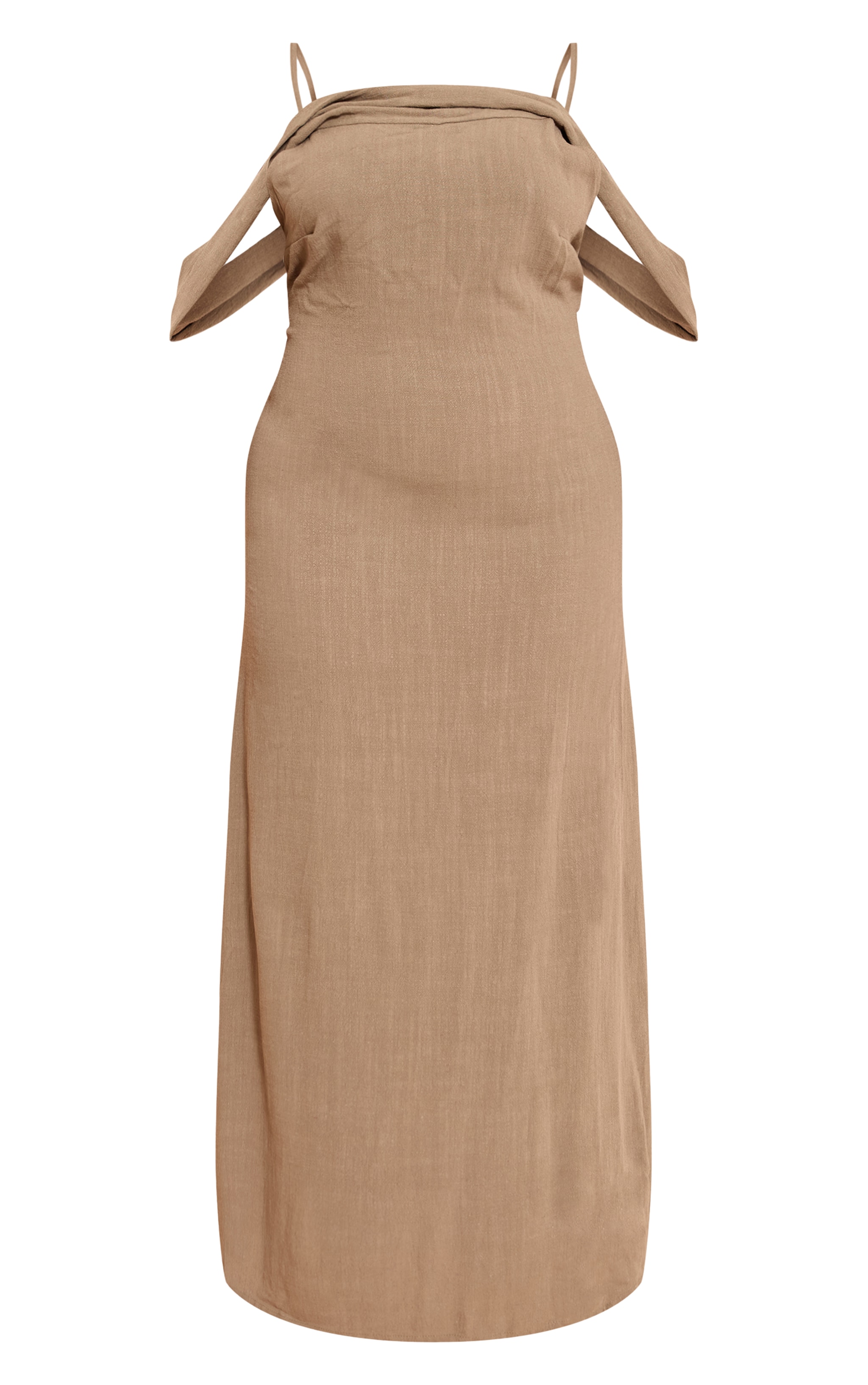 Plus Khaki Textured Strappy Drape Detail Maxi Dress image 5