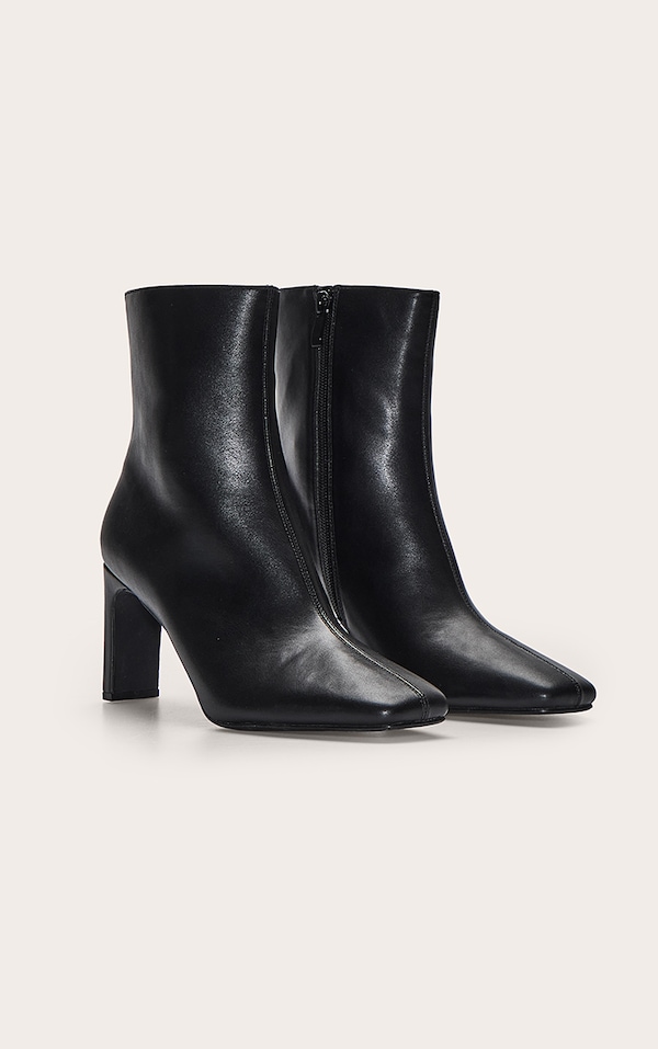 Black PU Slim Block Heel Ankle Boots