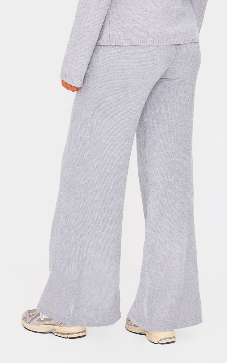 Tall Light Grey Soft Textured Knit Drawstring Wide Leg Pants image 3