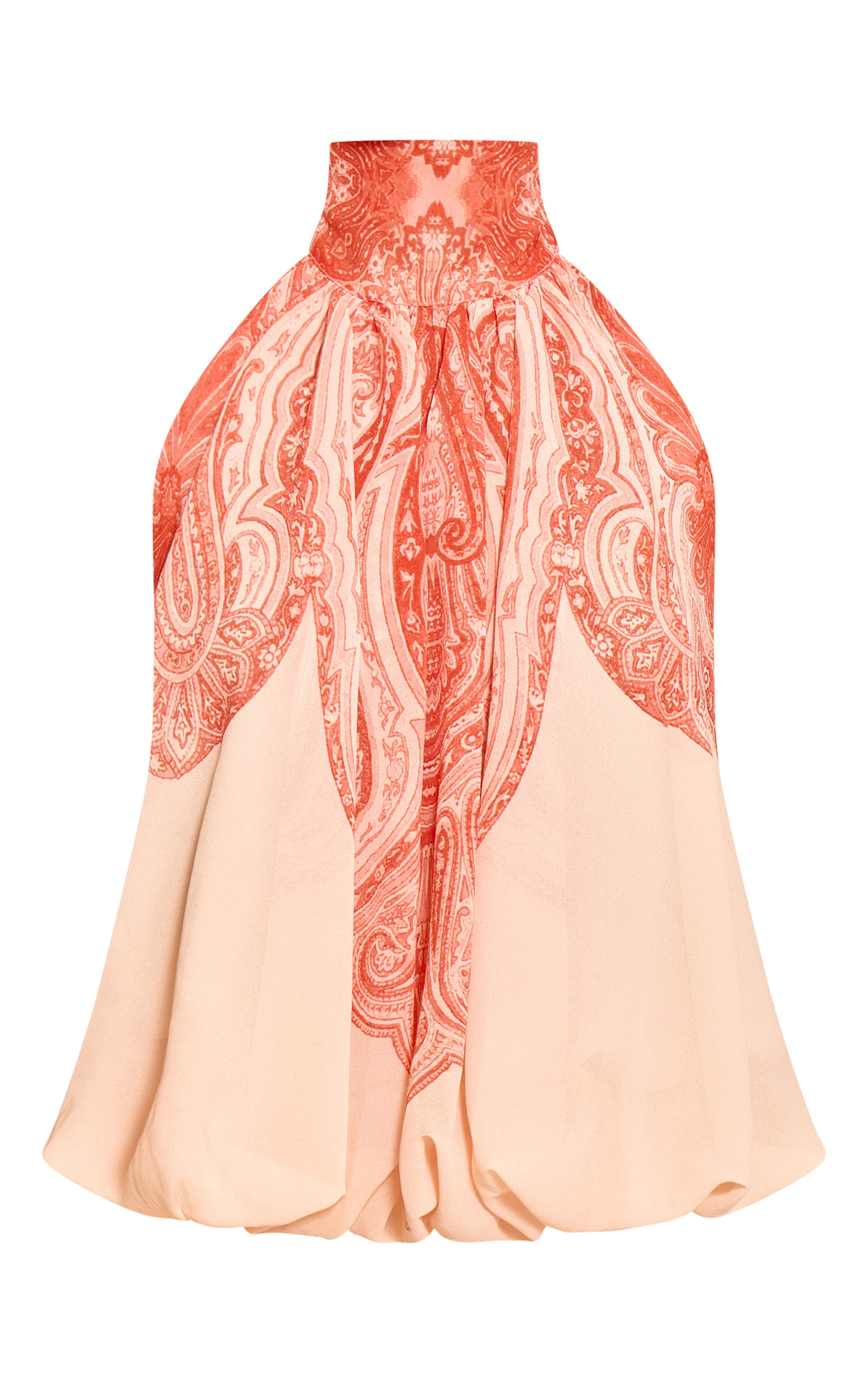Pink Paisley Print Chiffon Halter Neck Puff Ball Top image 5