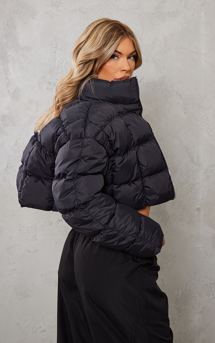Black Square Quilted Cropped Puffer image 2