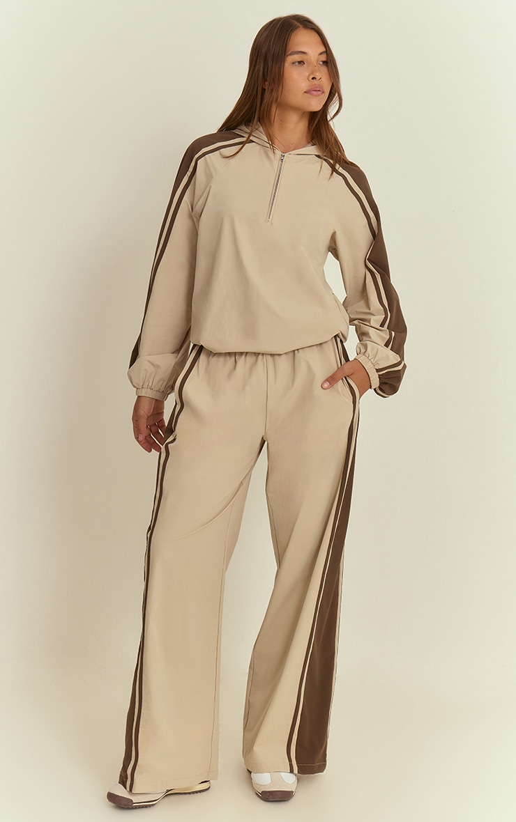 Stone Shell Contrast Stripe Wide Leg Track Pants image 1