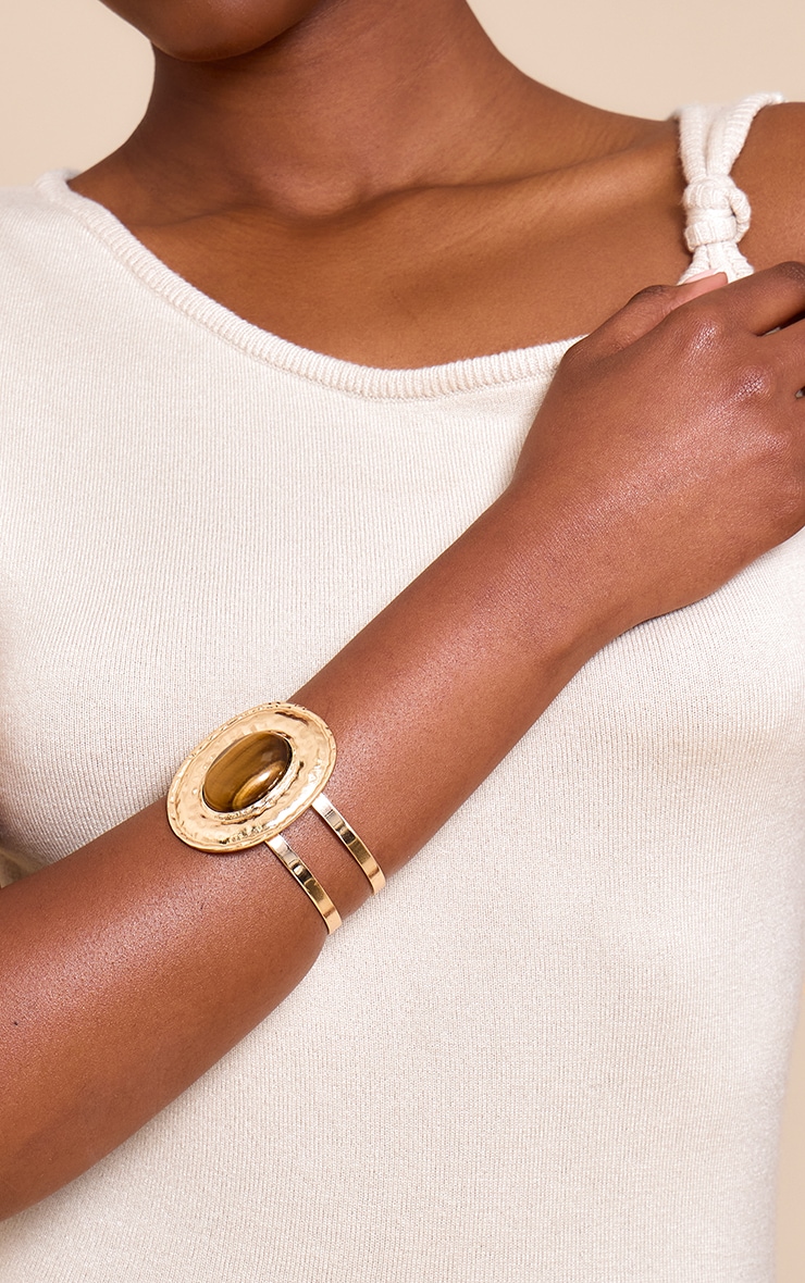 Gold Stone Center Statement Bracelet image 1