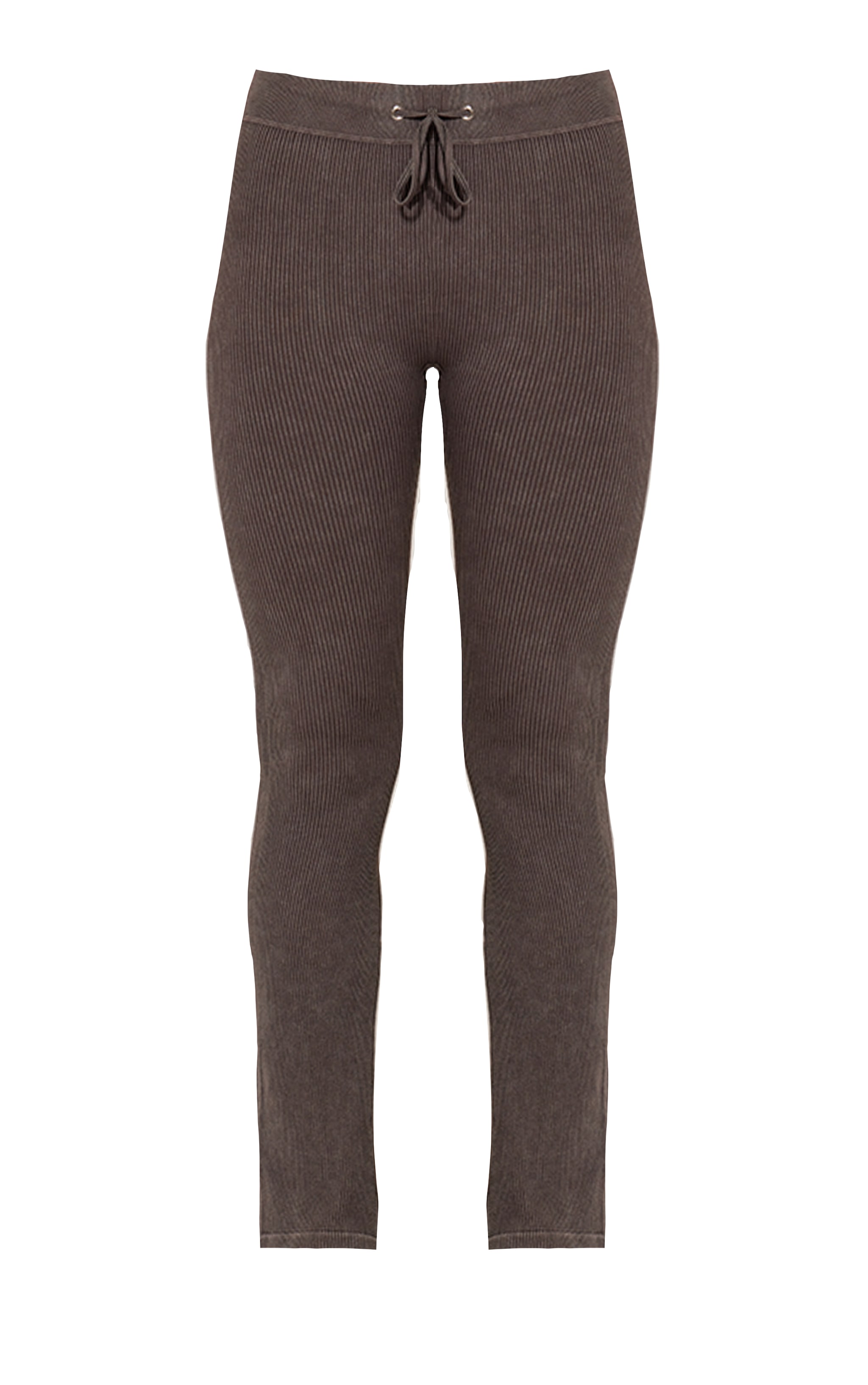 Chocolate Faded Contour Rib Tie Waist Skinny Flared Trousers image 5