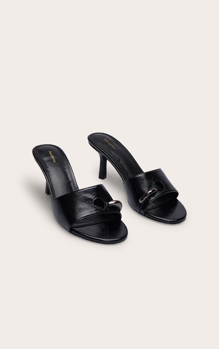 Black Faux Leather Toe Ring Kitten Heel Mule image 3