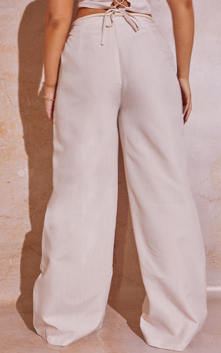 Plus Cream Linen Look Rope Detail Wide Leg Trousers image 3