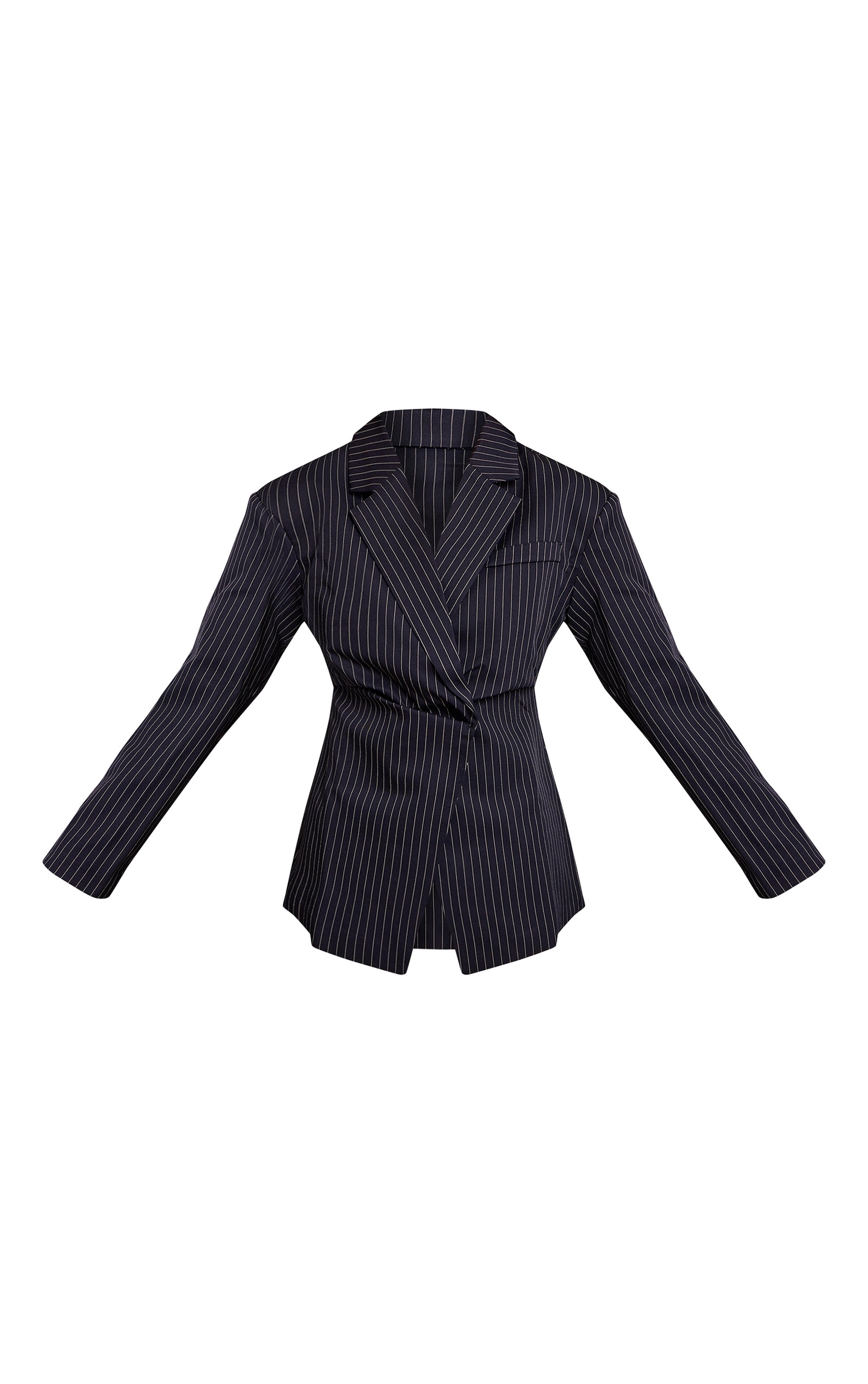 Navy Pinstripe Gathered Cinched Waist Blazer image 5