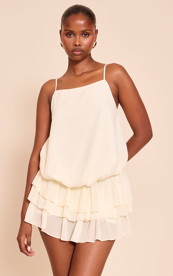 Cream Chiffon Frill Detail Romper