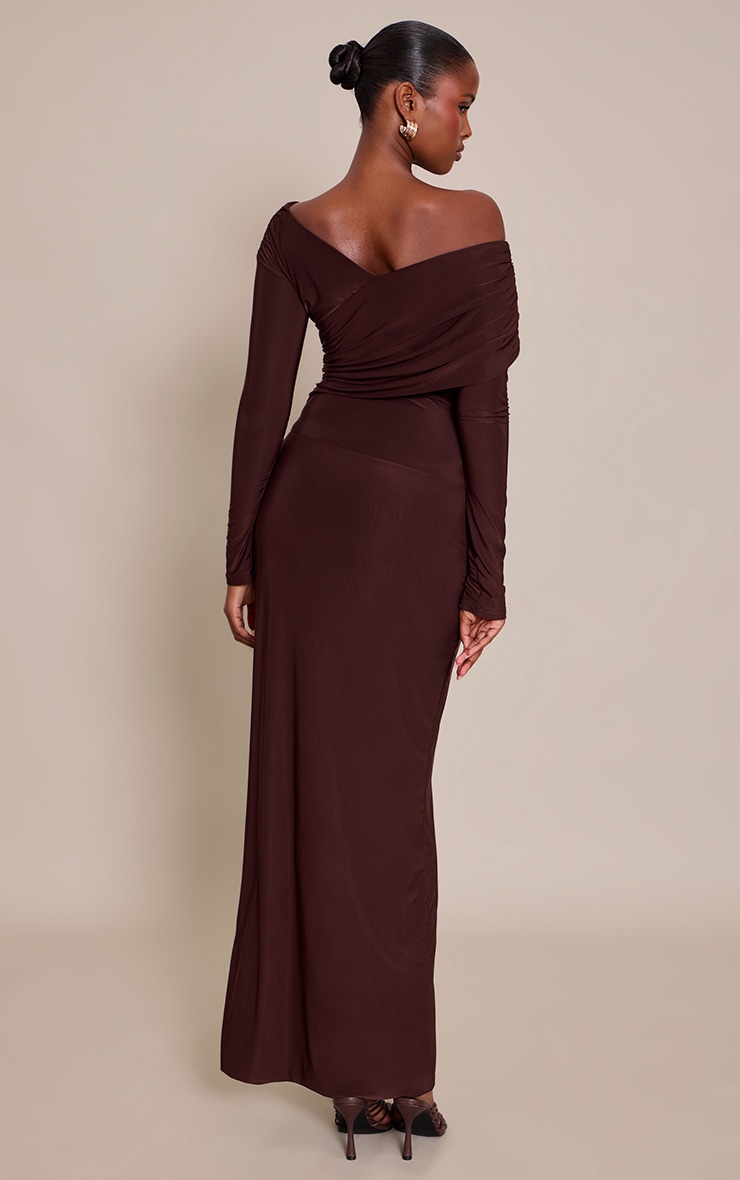 Chocolate Slinky Cross Wrap Maxi Dress image 2