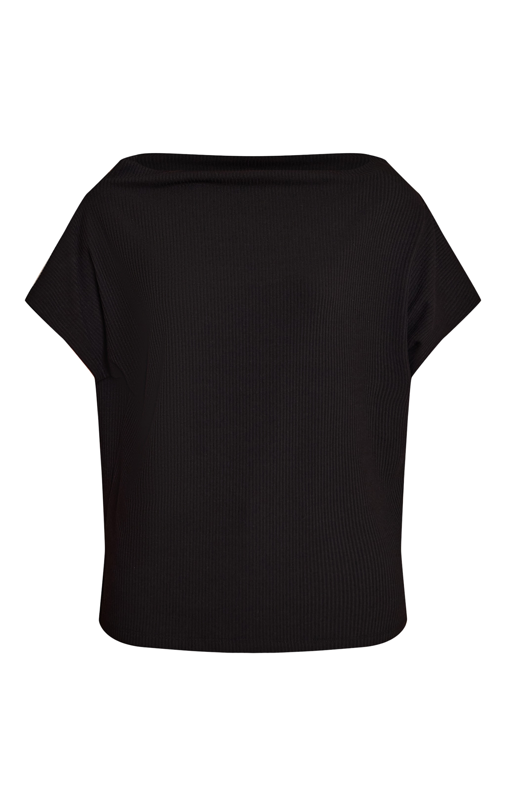 Black Thick Rib Asymmetric Slouchy Long Top image 5