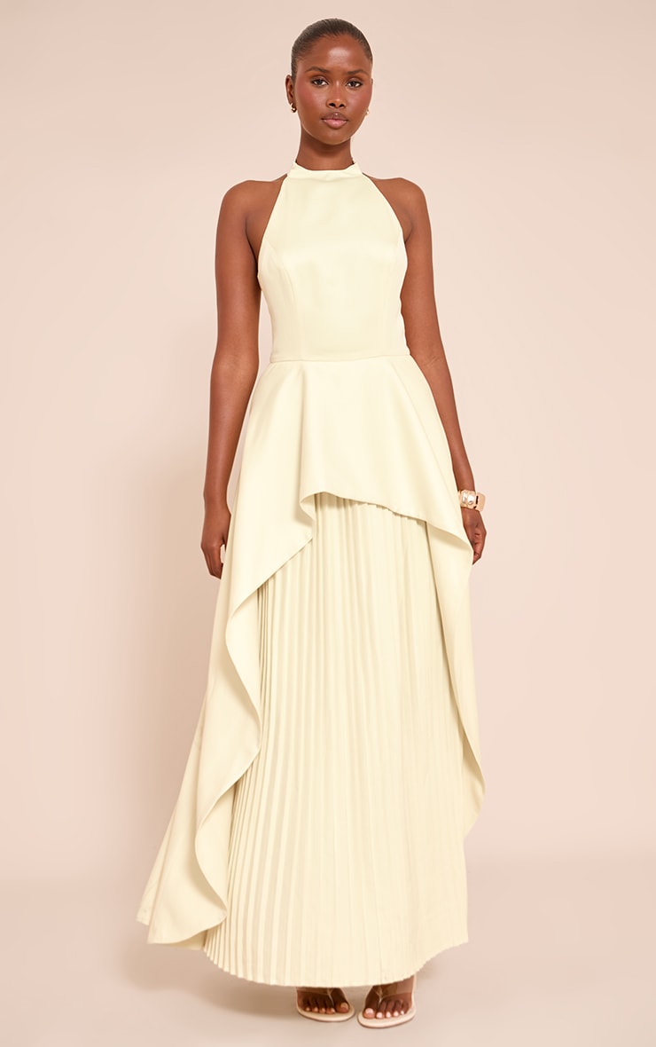 Lemon Woven Halterneck Pleated Underlay Maxi Dress image 1