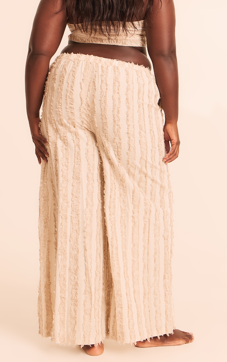 Plus Stone Frayed Linen Look Wide Leg Beach Pants image 3