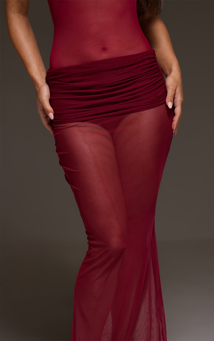 Wine Mesh Extreme Fold Over Maxi Skirt  image 4