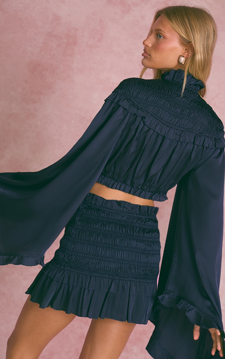 Navy Smocked Frill Mini Skirt image 3