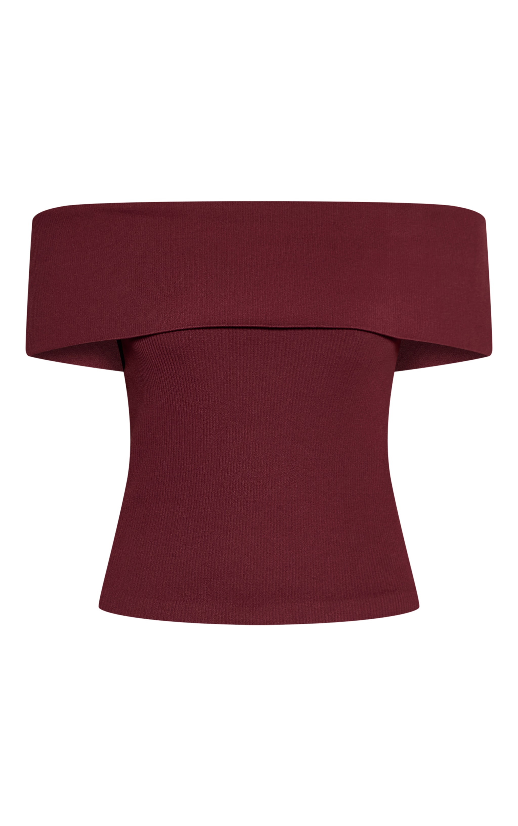 Wine Contour Rib Fold Over Bardot Detail Long Top  image 5