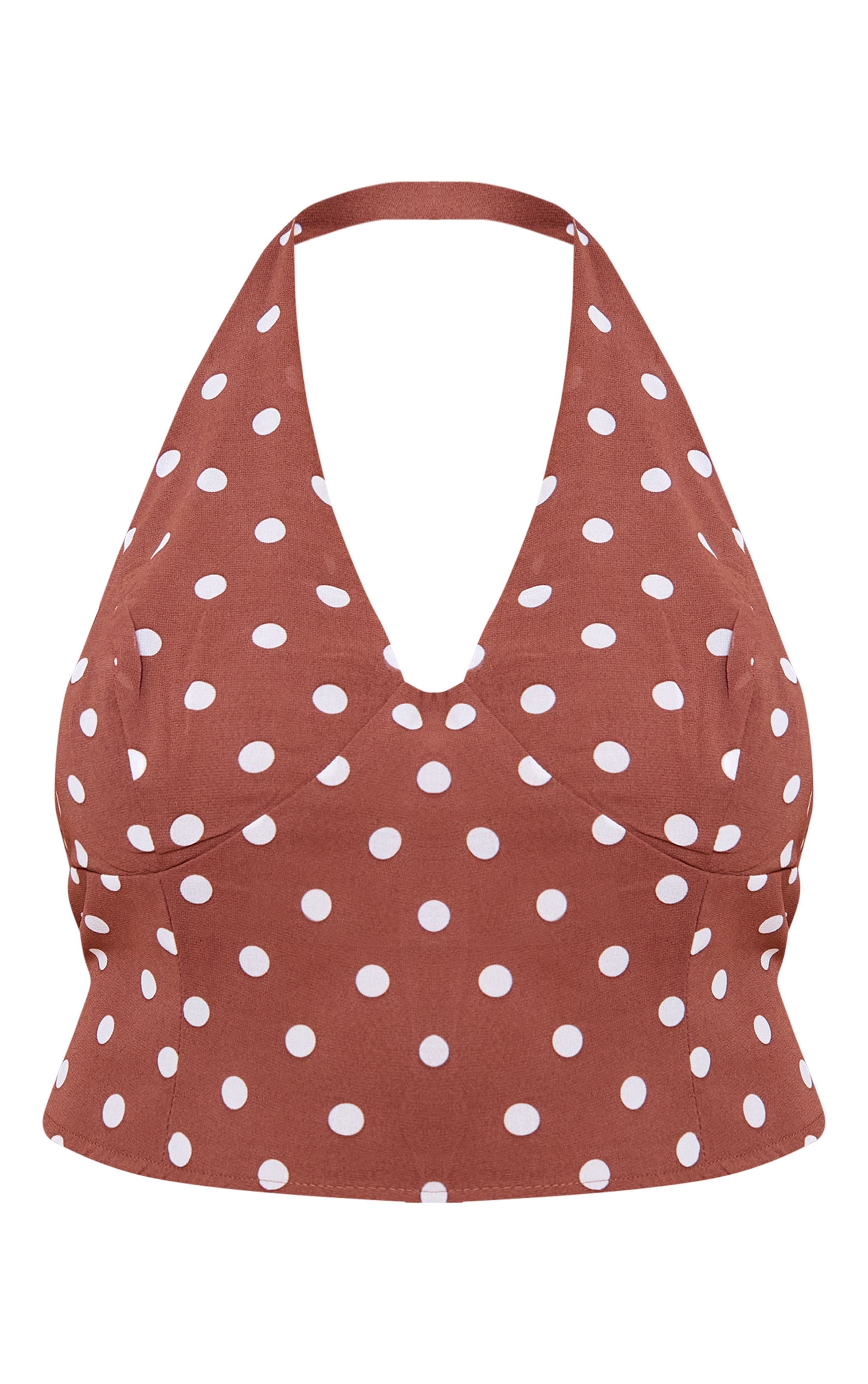 Plus Chocolate Polka Dot Halterneck Chiffon Top image 5