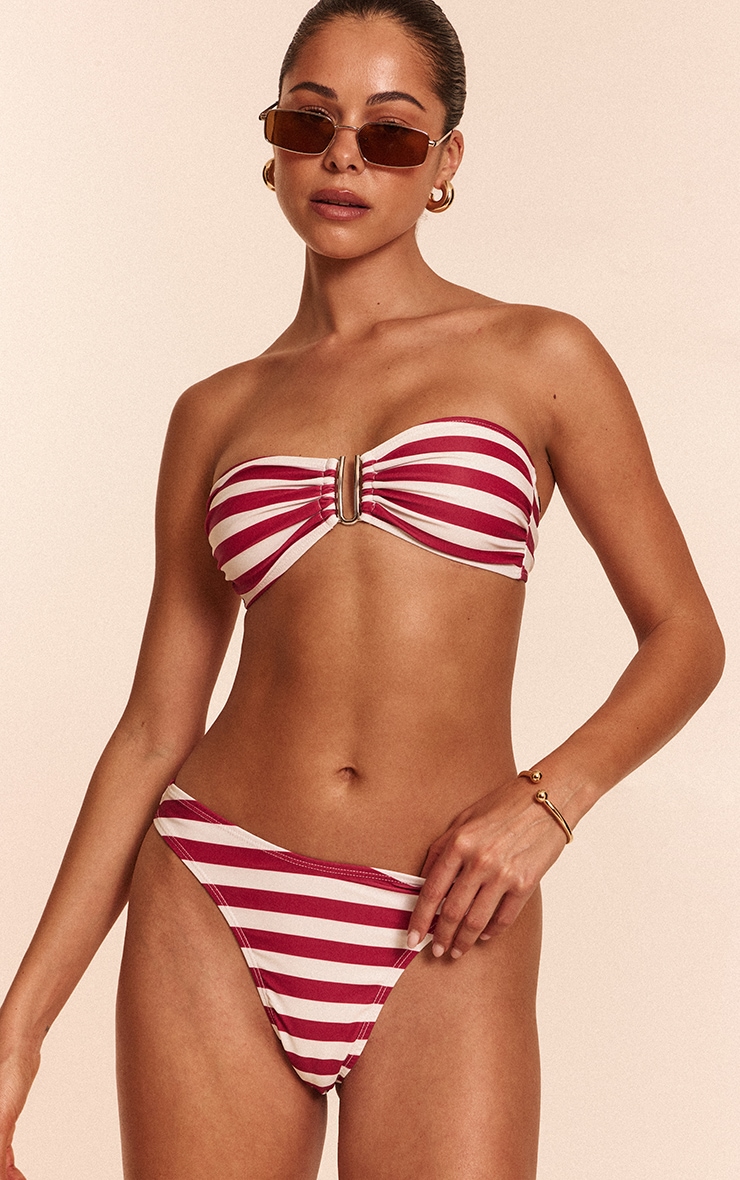 Burgundy Stripe Tanga Bikini Bottoms image 1