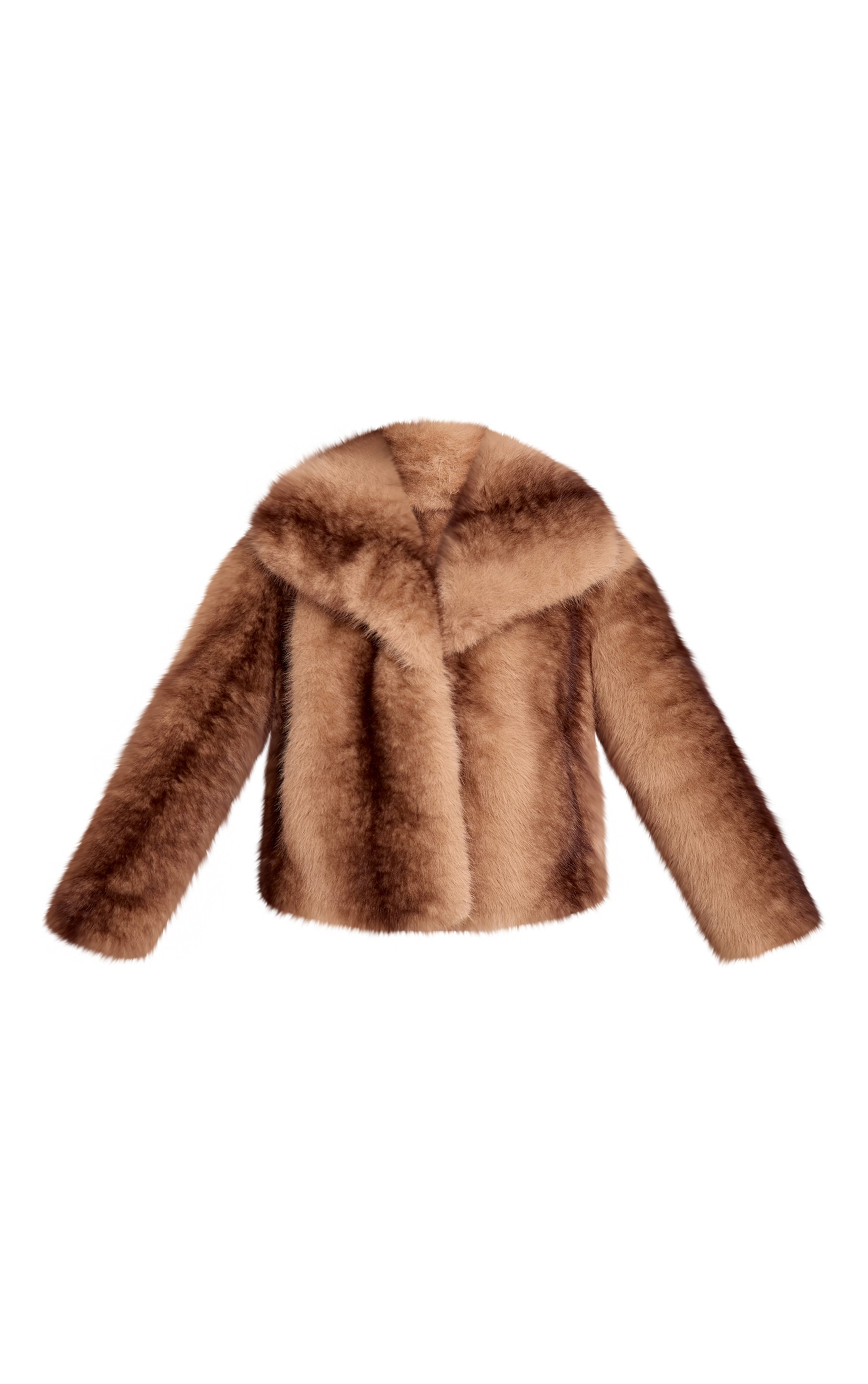 Manteau en fausse fourrure marron à col style châle court image 5