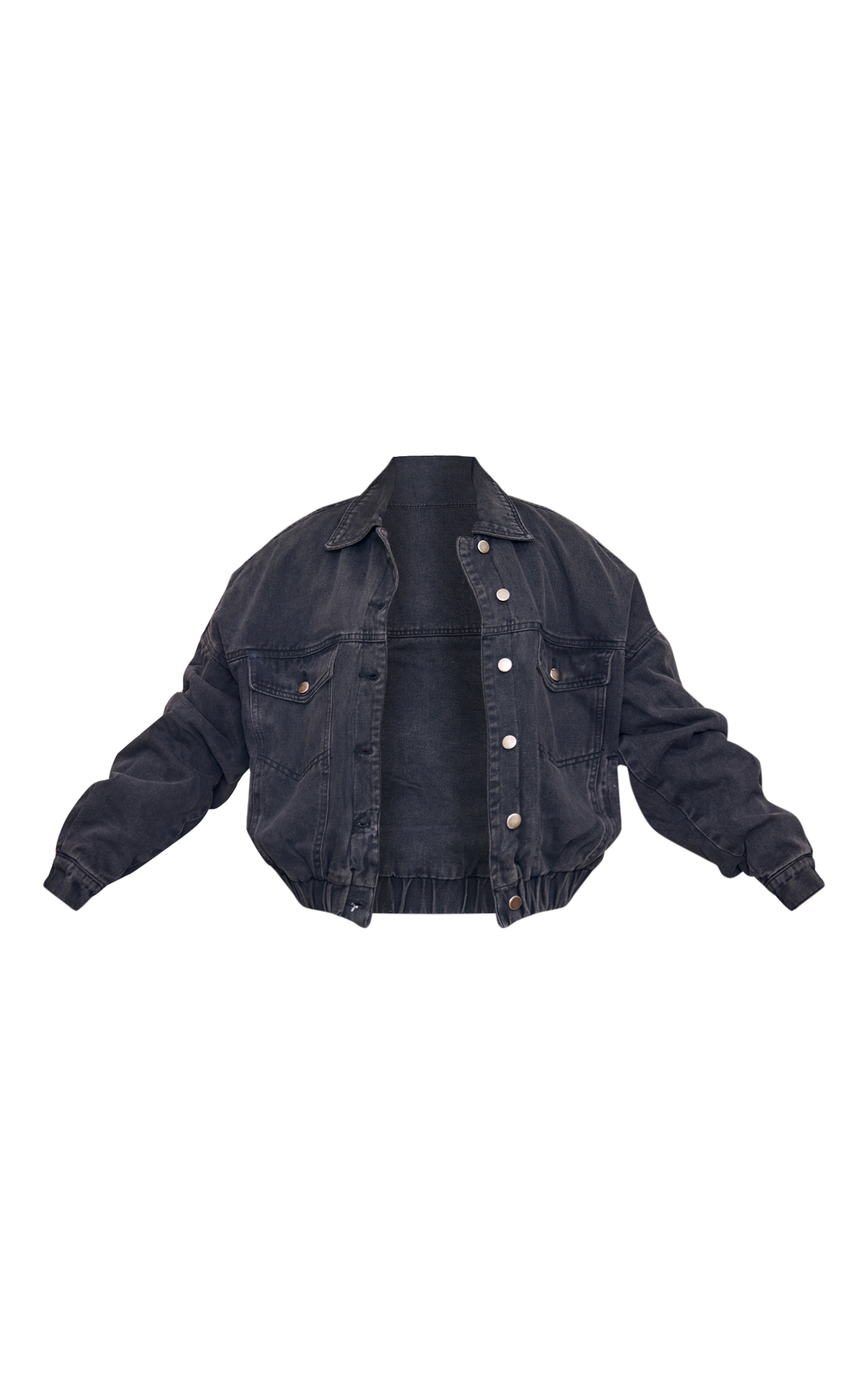 Washed Black Oversized Elasticated Hem Quilted Denim Jacket image 5
