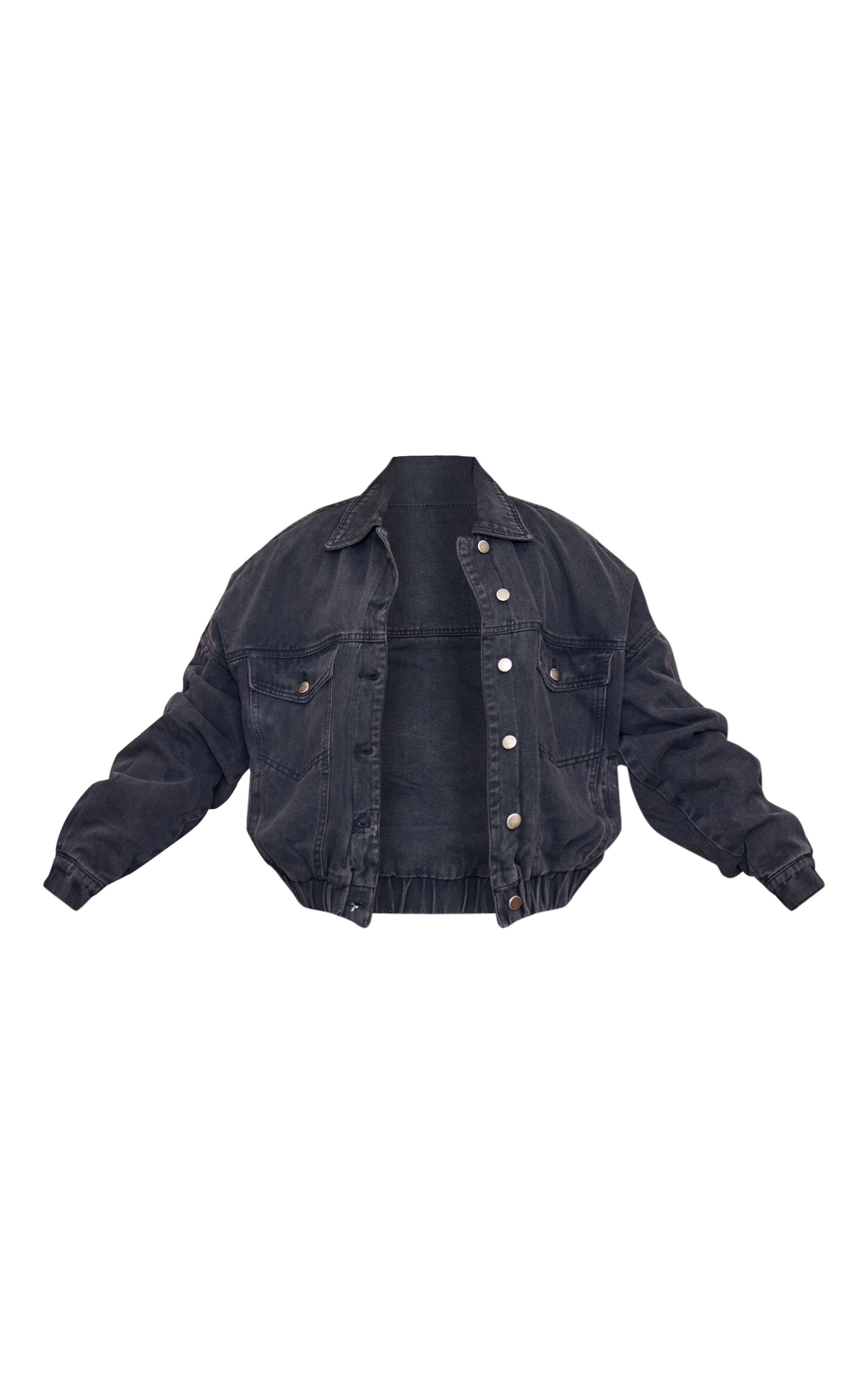 Washed Black Oversized Elasticated Hem Quilted Denim Jacket image 5