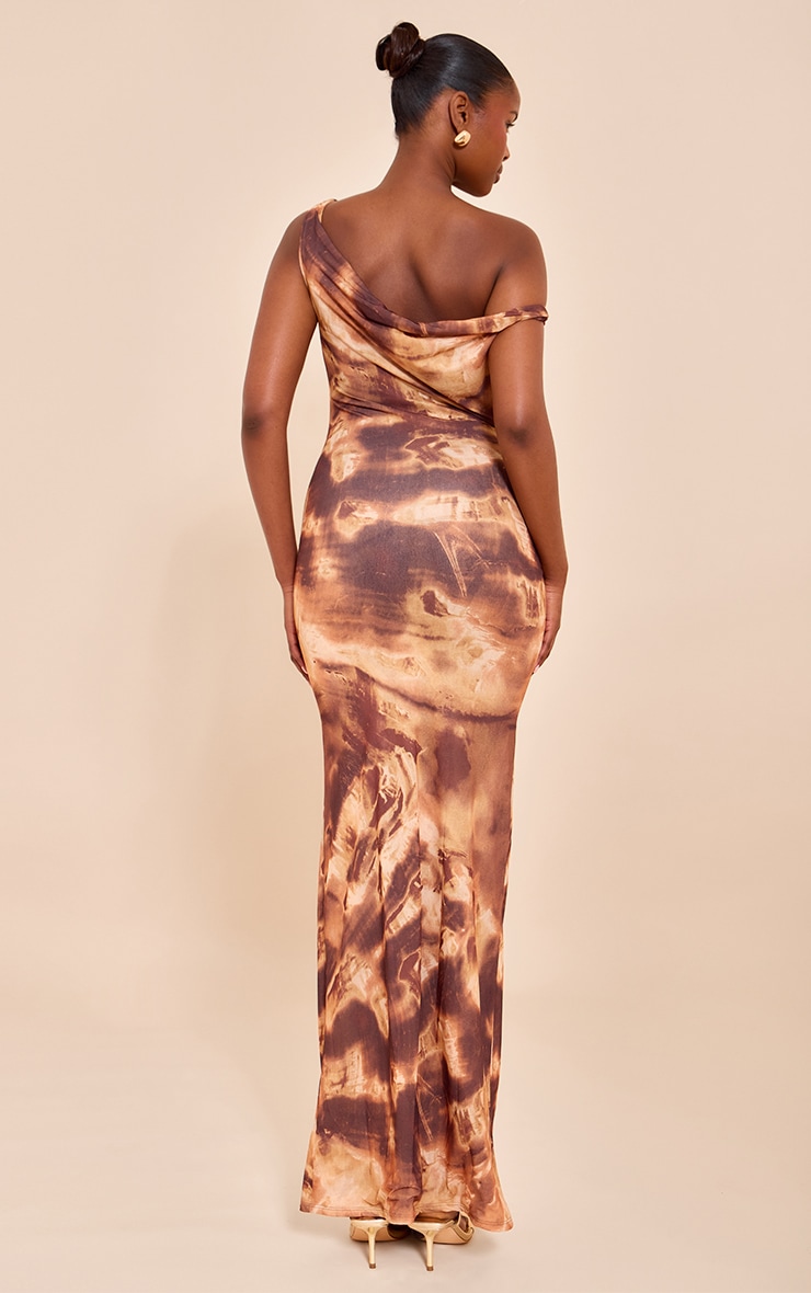 Robe longue asymétrique en mousseline de soie doublée marron image 2