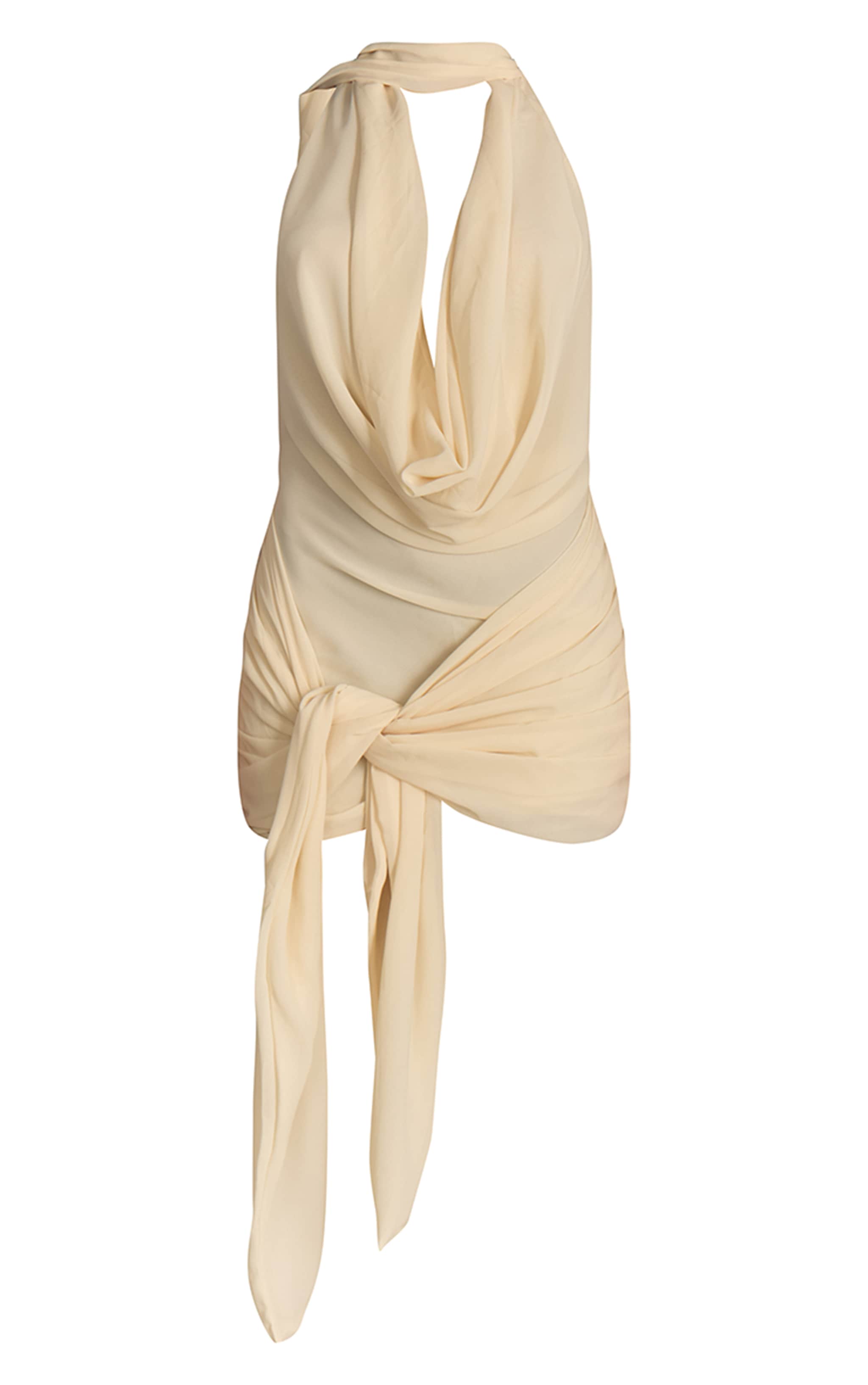 Mini robe cache-coeur tissée crème à dos nu image 5
