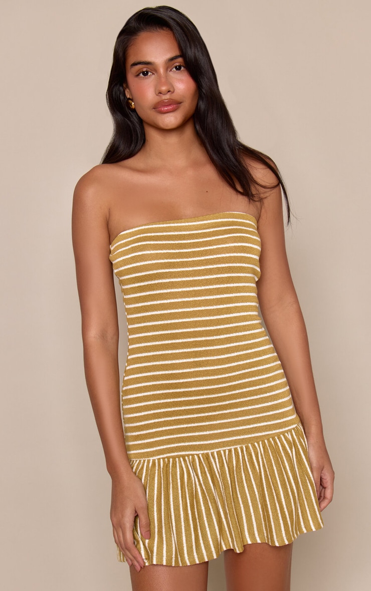 Green Striped Bandeau Mini Dress