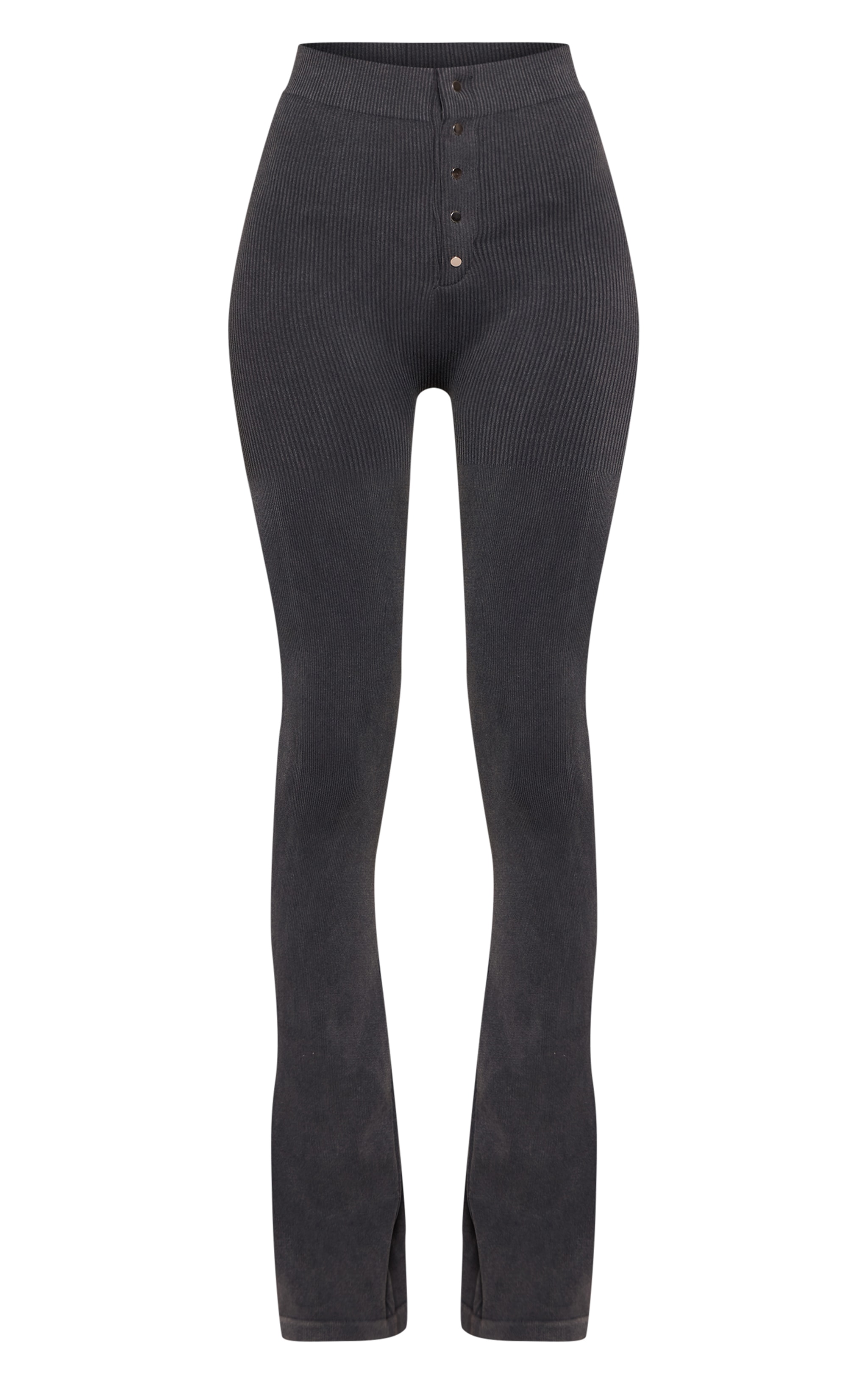 Tall Black Snatched Rib Button Detail Flare Leggings image 5