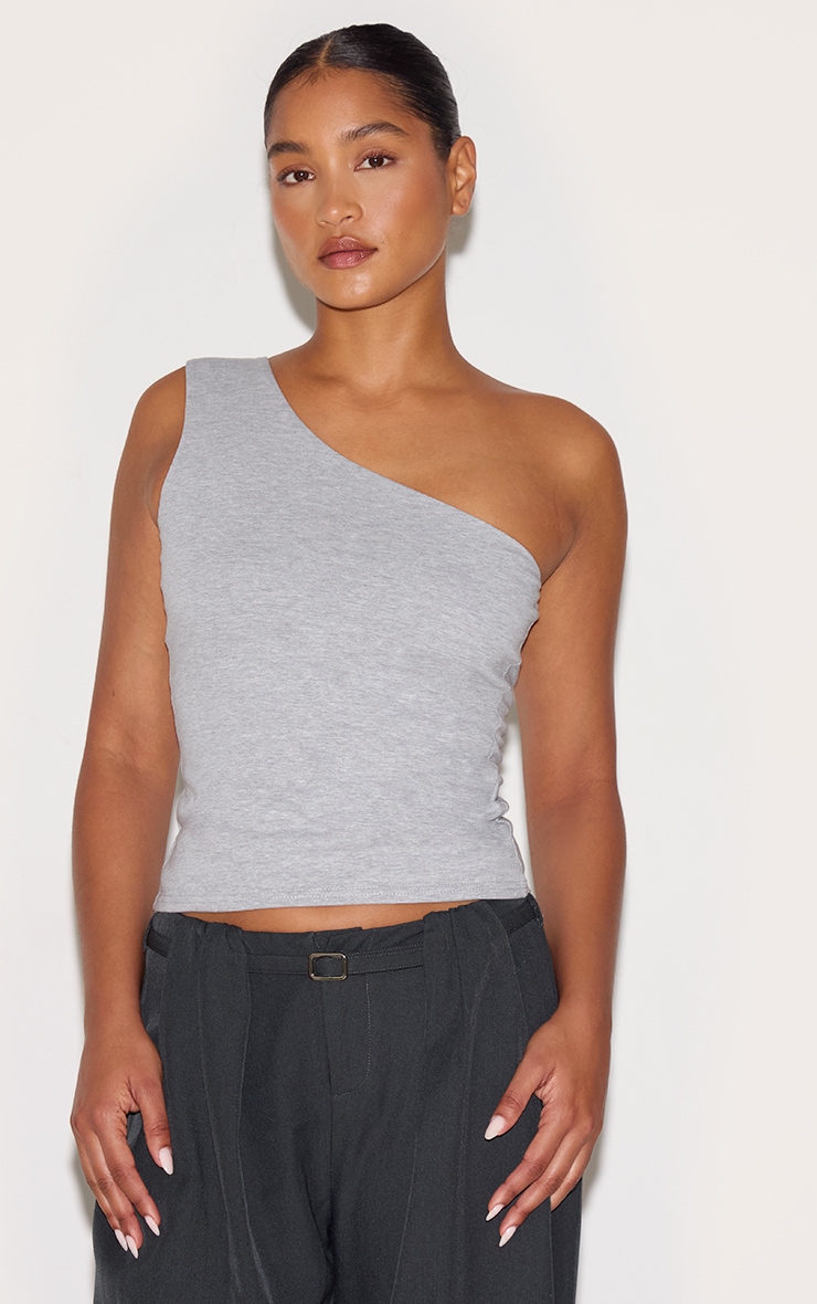 Grey Marl Sleeveless One Shoulder Top image 4