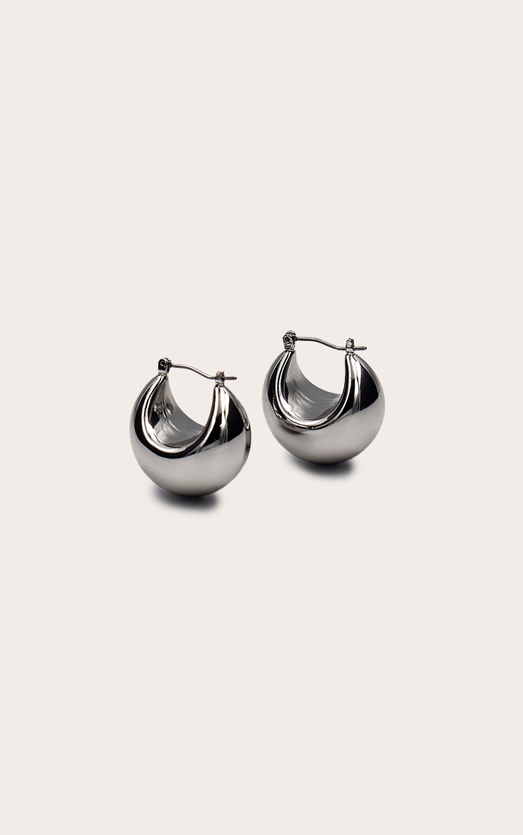 Silver Chubby Huggie Hoop Earrings image 2