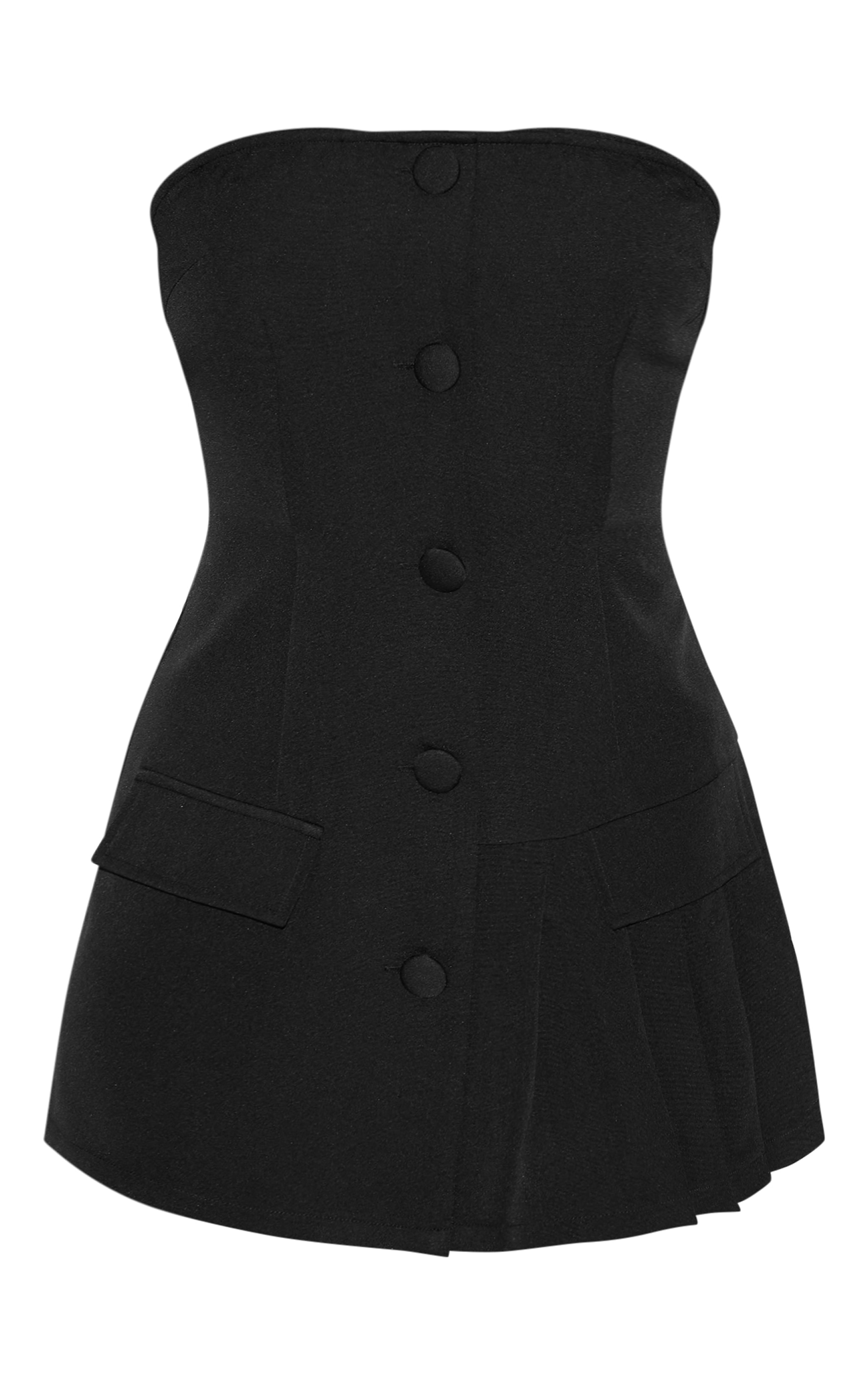 Black Tailored Pleat Detail Bandeau Skort Playsuit image 5