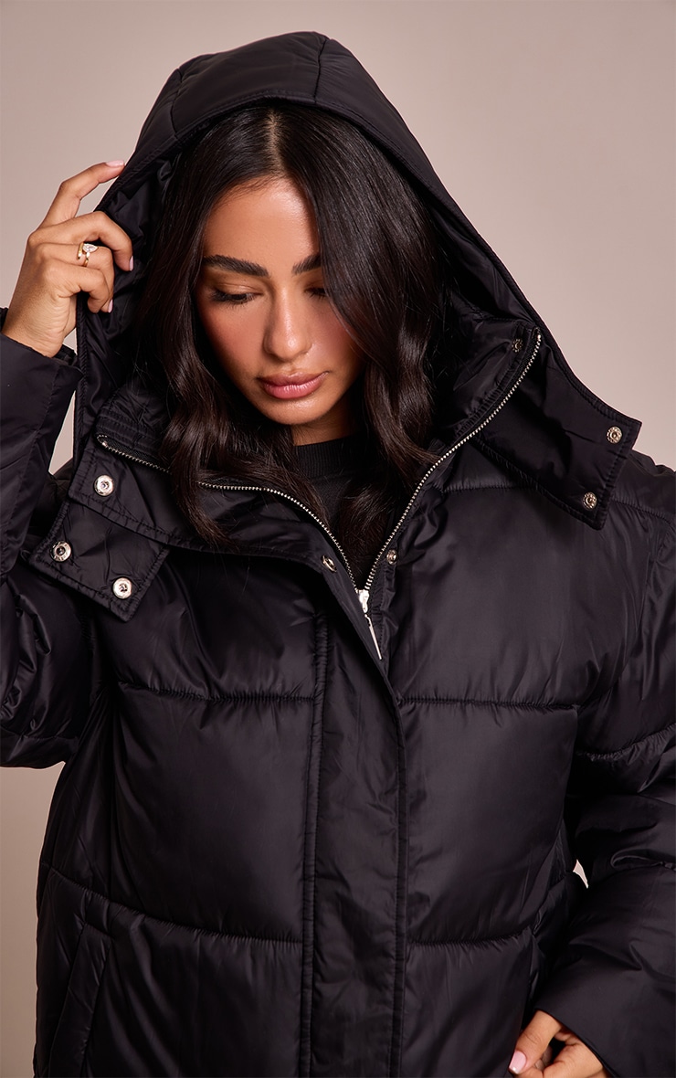 Petite Black Oversized Hooded Puffer Jacket image 4