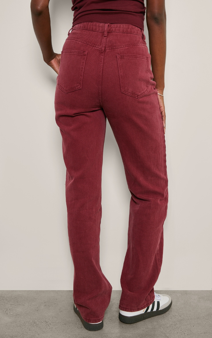 Tall Burgundy Washed High Waist Straight Leg Jeans image 3