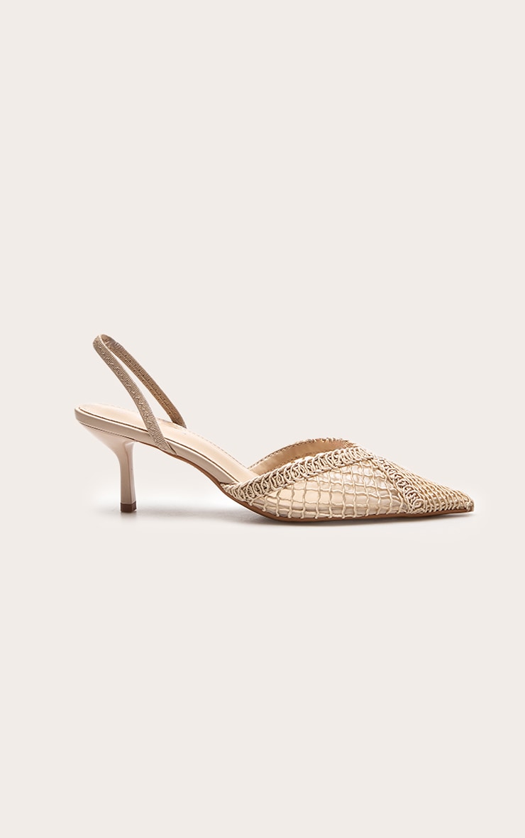 Nude Textured Mesh Slingback Court Heels image 2