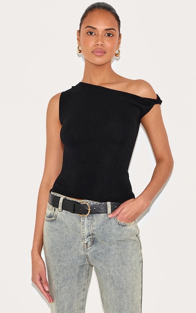 Black Fine Knit Twist Neck Vest Top