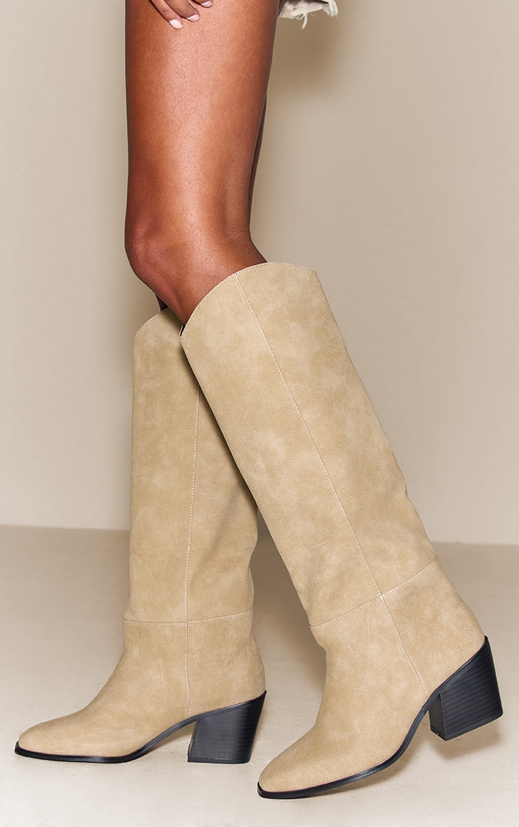 Botte hauteur genou à talon bloc en nubuck pierre image 1
