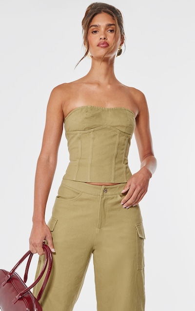 Top bustier en maille sergée deluxe taupe à coutures surjetées