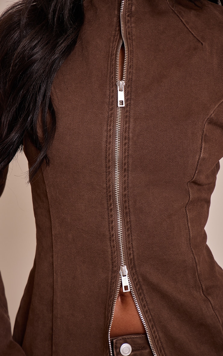 Tall Chocolate Seam Detail High Neck Fitted Jacket image 4