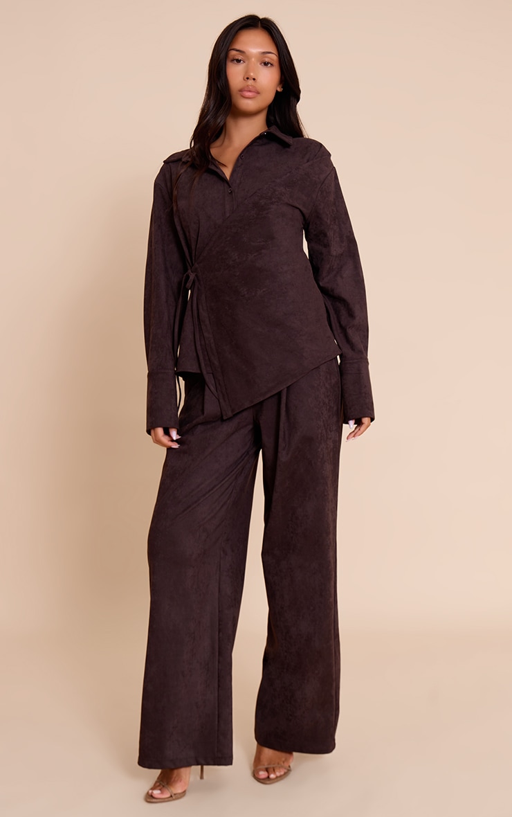 Chocolate Suede Wrap Over Shirt image 3