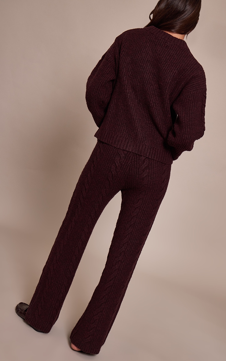 Pantalon en maille tricot torsadée prune chocolat image 3