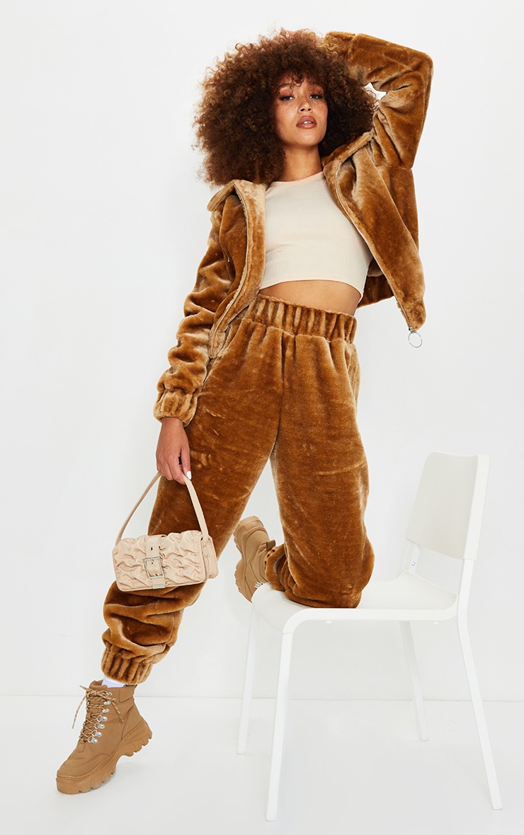 Camel Faux Fur Joggers