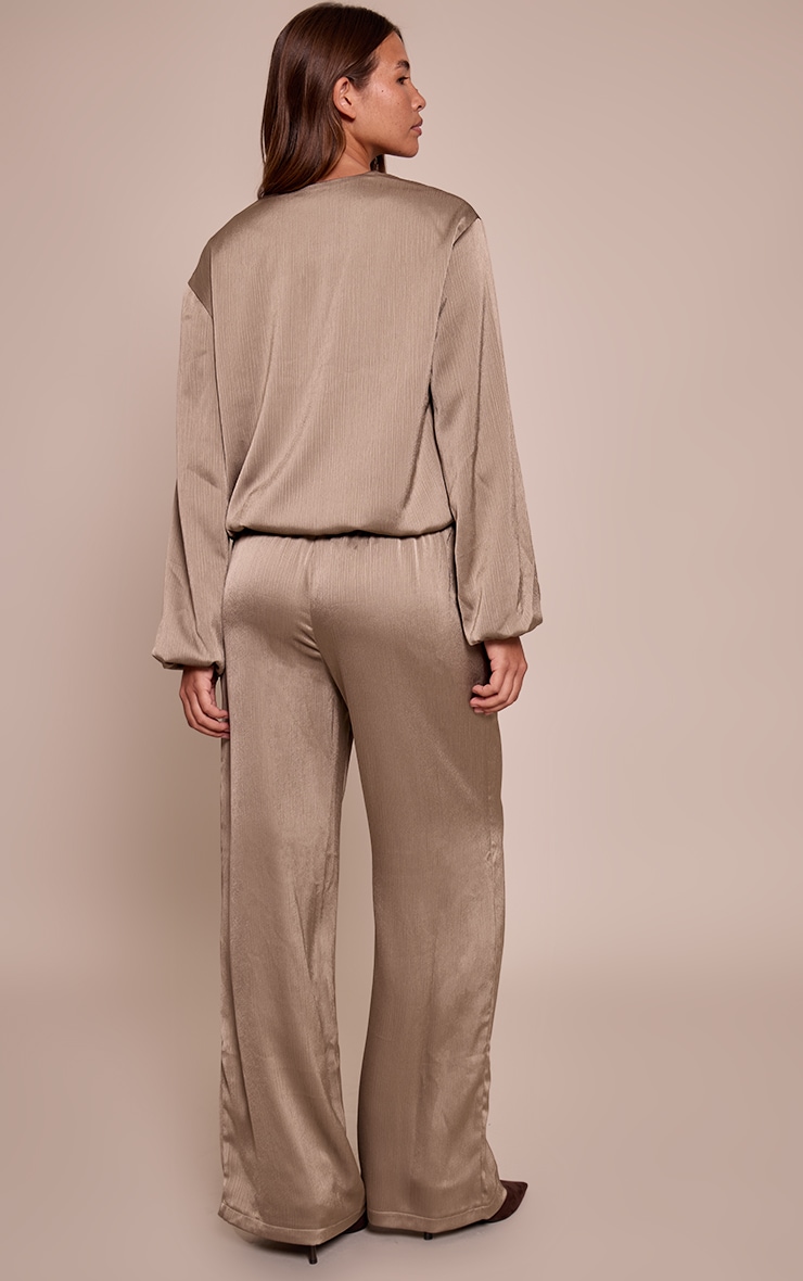Charcoal Textured Satin Drawstring Straight Leg Pant image 3